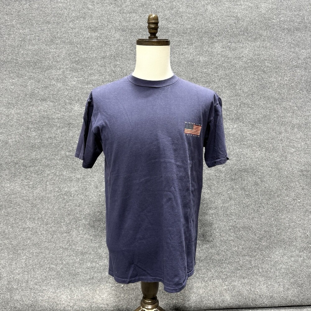 Vintage Winter Park Colorado T Shirt Mens L Navy Blue USA Flag Oneita 90s